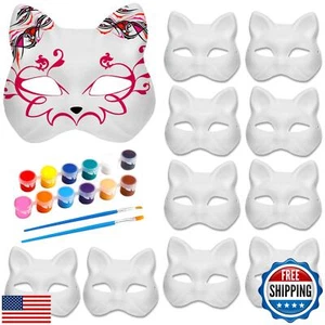 NOVEMBER SPRING 14 Pcs Cat Masks for Kids | DIY Painting Craft Kit | White Ca - Picture 1 of 5