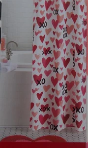 Valentine's Day White with Pink & Red Hearts XOXO Fabric Shower Curtain 70x70 - Picture 1 of 2