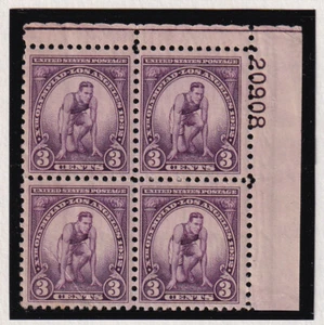 1932 Los Angeles Olympics Sc 718 MNH 3c purple plate block of 4 (V9 - Picture 1 of 1