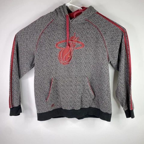 Adidas Miami Heat Men’s Size XL Grey Red NBA Basketball Hoodie Sweatshirt Cover