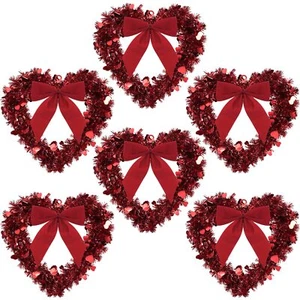 Red Valentine Heart Wreaths for Front Door Heart Shaped Wreath Tinsel Decor w... - Picture 1 of 7