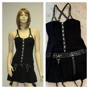 Lip Service BLACK Silver Mini Dress Punk Rock Gothic Sexy Straps Medium M NEW - Picture 1 of 24