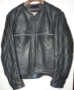 VINTAGE TRIUMPH HEAVY LEATHER BIKER JACKET SIZE 50/60 XL WITH ARMOURS VERY RARE - Picture 1 of 23