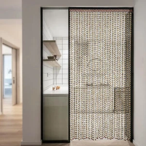 Wood Beaded Curtain Bamboo Wave Dense Fringe Beaded Door 74.8*35.43in 49 Strands - Bild 1 von 15