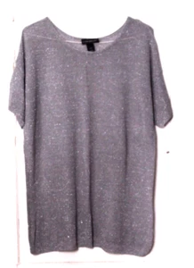 Lane Bryant Pullover Damen Gr. 22/24 Grau Silber Glitzer Kurzarm Leicht - Bild 1 von 5