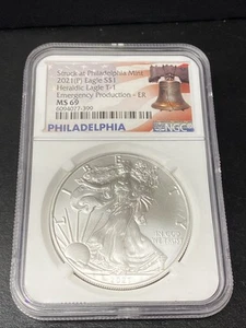 2021 P Heraldic T- 1 Silver Eagle NGC MS69 Liberty Bell Emergency Production - Picture 1 of 4