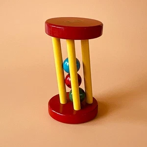 Vintage BRIO Wooden Baby Rattle Roller Toy Sweden Primary 4"  tall - Picture 1 of 4