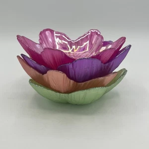 "Juego de 4 cuencos con forma de flor de vidrio arte iridiscente floral estilo turco Akcam 6""" - Imagen 1 de 13
