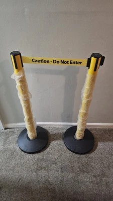 Yellow Post, 2" Width, 10" Length, Yellow Caution Do Not Enter belt, Pack of 2 - Image 1 of 4