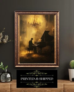 Gothic Viktorianisch Klavier Wandkunstdruck Dunkel Romantisch Musik Zimmer Szene - Bild 1 von 5