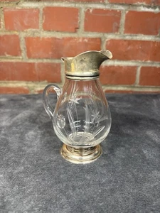 Antique Frank M Whiting & Co Sterling Etched Glass Syrup Jug Missing Lid - Picture 1 of 9