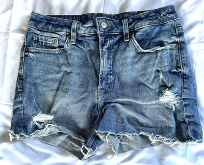 Pantalones cortos vaqueros Old Navy para mujer 10 azules O.G. Dobladillo deshilachado desgastado tiro alto corto Foto 1 de 4