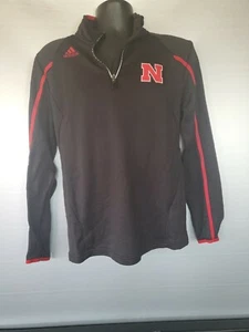 Black Adidas Climalite Nebraska Cornhuskers Black Quarter Zip Pullover Size S - Picture 1 of 5