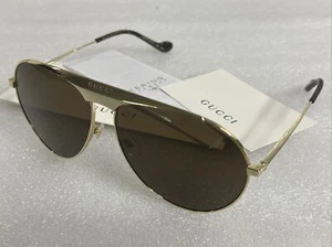 GUCCI GG0908S Gold Frame 001 Sunglasses Brown Lens GG 0908 65-13-145 - Picture 1 of 7