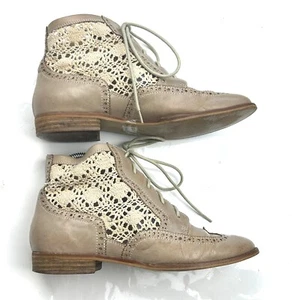 Wittner ankle boots women 8.5 flat leather crochet brogue boho peasant unique - Picture 1 of 9