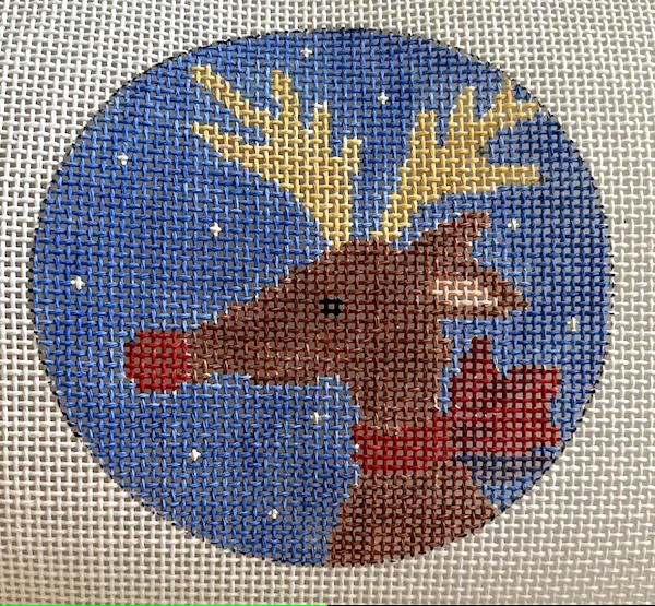 Rudolph Reindeer Ornament Hand Painted Needlepoint Canvas - Image 1 of 1