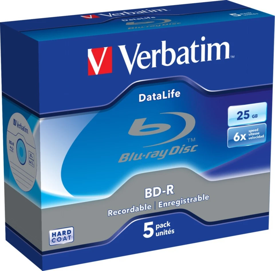 Verbatim 43836 BD-R Single Layer Datalife 25GB 6X 5 Pack - Image 1 of 1