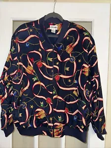 Vintage 80s 90s Baroque Royalty Anchors Tassels Flags Full Zip Bomber Jacket 20W - Picture 1 of 4