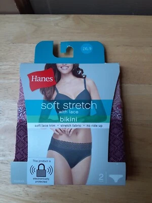2 Pares de Bikini Hanes para Mujer Suave Elastizado con Encaje Talla 2XL (9) NUEVO CON ETIQUETAS Foto 1 de 3