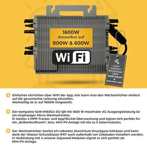 Deye SUN M160G4 EU Q0 1600W WiFi Microinverter Modulwechselrichter 60 V 18 A - Bild 1 von 44
