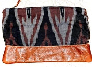 Custom Made By Designer K. SLADE Fold Over Clutch • Soft Real Leather With Ikat - Picture 1 of 17
