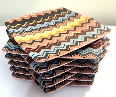 MISSONI Target Set Of 10 Melamine Dinner Plates Zig Zag Print Geo Brown White - Image 1 of 4