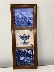 Delft Blue Tiles Wall Decor Three (3) Tiles. Vintage 20” Tall - Picture 1 of 5