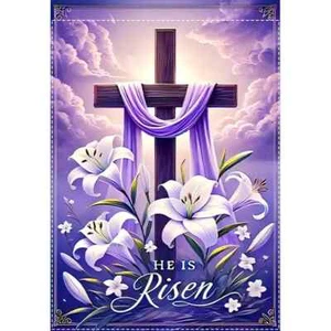 *NEU* CHRISTLICH ~ JESUS ~ ER IST AUFERSTANDEN ~ KREUZ ~ OSTERN GARTEN FAHNE ~ 12X18 - Bild 1 von 2