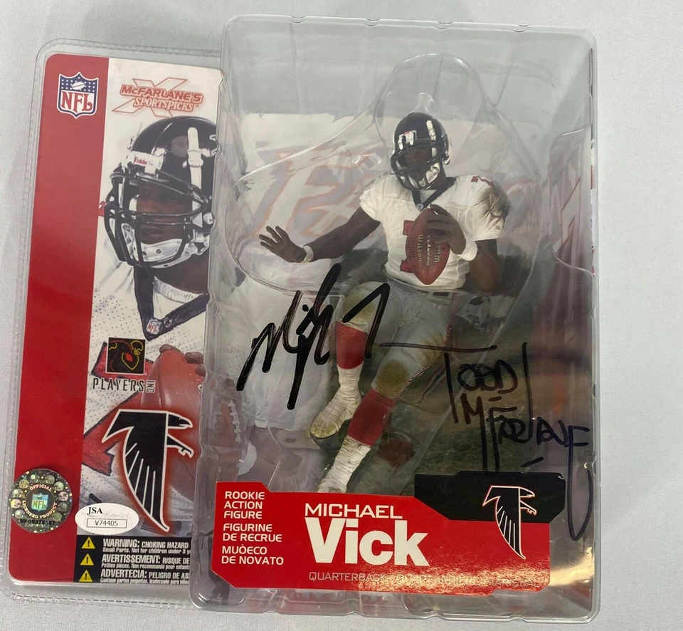 Michael Vick Todd McFarlane DUAL autographed signed Mcfarlane NFL Falcons JSA - Image 1 of 1