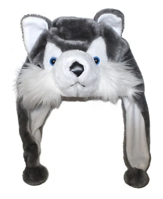 哈士奇狗毛绒动物新奇帽子-冬季滑雪飞行员连帽衫 + 免费玩具礼物! — 第 1/3 张图片