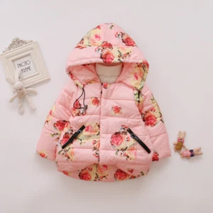 Toddler Baby Girls Floral Hooded Coat Outerwear Kids Jackets Warm Winter Clothes - Picture 1 of 16