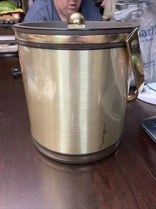 Vintage Gold Morgan Bucket Brigade Black trim Gold Handle Clear Lid Ice Bucket - Picture 1 of 5