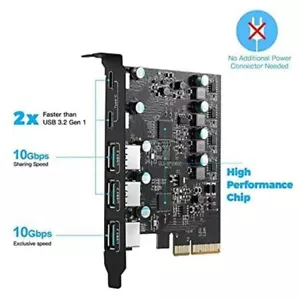 PCIe X4 To USB 3.2 Card USB Gen 2 with 20Gbps 5 Port (3 USB A +2 Type C) - Picture 1 of 7