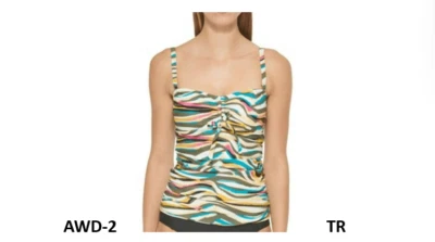 Traje de baño Tankini Dkny para mujer estampado con lazo bandeau verde talla grande Foto 1 de 4