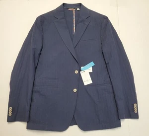 New $498 Robert Graham Blazer HARLOW Men 44 Reg 44R Textured Stripe Blue COTTON - Picture 1 of 10