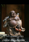 8" Stare Chiny Wu Cai Porcelana Happy Laugh Maitreya Budda Torba na pieniądze Posąg bogactwa