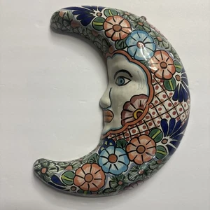 Man in the Moon Over Mexico Talavera Mexican Folk-art Hand Painted 12" Wall Hang - Picture 1 of 8