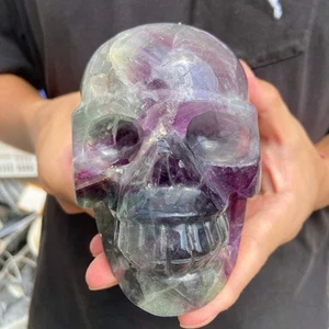 3.5LB Natural colored fluorite hand carved crystal skull spiritual energy - Picture 1 of 14