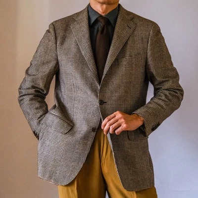 Salvatore Ferragamo Wool Cotton Glen Check Tweed Jacket 52 - Image 1 of 4