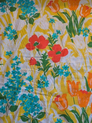 VIntage House n Home Fabric  Spring Flowers Tulips Poppies Bright 5 yds x 45" W - Image 1 of 4