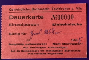 Eintrittskarte Billett Dauerkarte PROBEDRUCK Gem. Badeanstalt Taufkirchen Vils - Picture 1 of 2