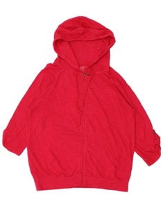 EDDIE BAUER Womens 3/4 Sleeve Zip Hoodie Sweater UK 16 Large Red Cotton CE23 - Picture 1 of 5