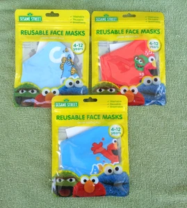 Lot 3 Sesame Street Reusable Face Masks- Elmo, Cookie Monster- Child 4-12 Years - Picture 1 of 3