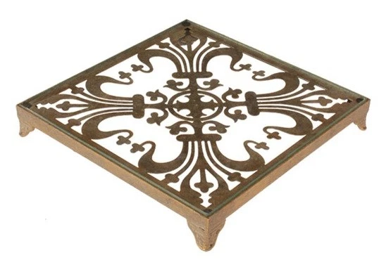 Raz City Chic Decorative Gold Fleur de Lis Design Glass Top Tray 10.5" - Image 1 of 1