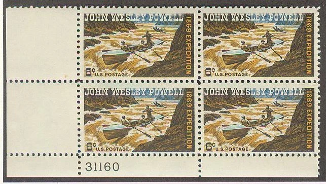 US USA Sc# 1374 MNH FVF Plate # Block John Powell Geologist Boat Colorado River - Image 1 of 1