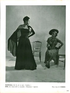 Publicité ancienne mode robe Balenciaga et Dior 1949  issue de magazine - Afbeelding 1 van 1