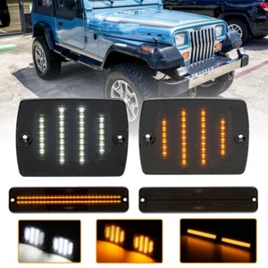 Smoked Front Amber LED Side Marker Light Turn Signal For 1987-1995 Jeep Wrangler - Picture 1 of 12
