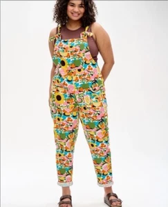 Lucy & Yak Rare Overalls Dungarees Asahi Nagata Print Garden US 12 Tall - Picture 1 of 7