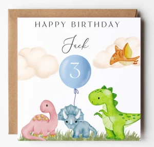 Dinosaur Birthday Card, Personalised Name, Son, Nephew, Grandson, Godson, - Picture 1 of 4