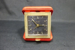 VINTAGE RETRO GERMANY TRAVEL FOLDING MECHANICAL WINDUP ALARM CLOCK JERGER - Picture 1 of 13